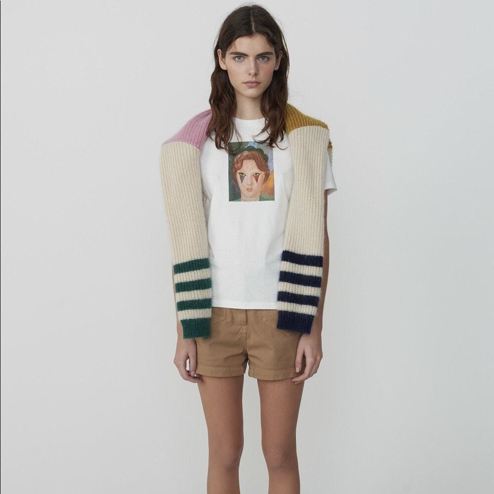 ALEXA CHUNG Circus girl Ecru Printed Cotton T-Shirt XS NWOT